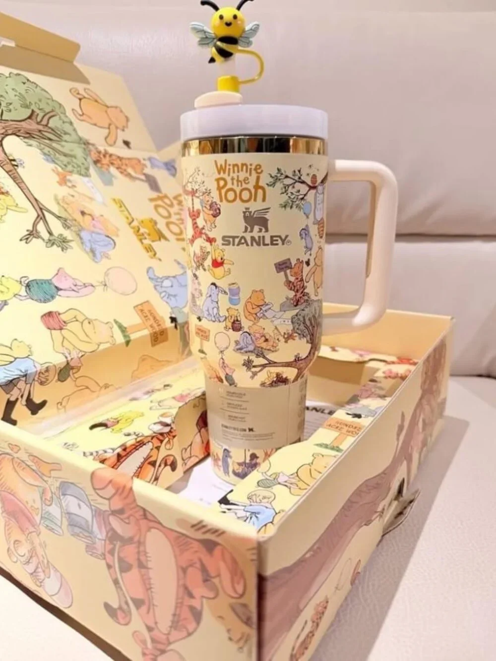 Personalized Winnie Pooh Stanley Tumbler, 40oz Custom Yellow Water Bottle Gift b - Picture 2 of 4